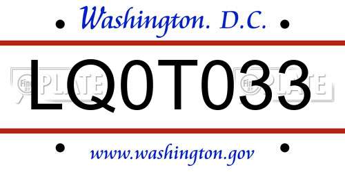 LQ0T033 District Of Columbia License Plate