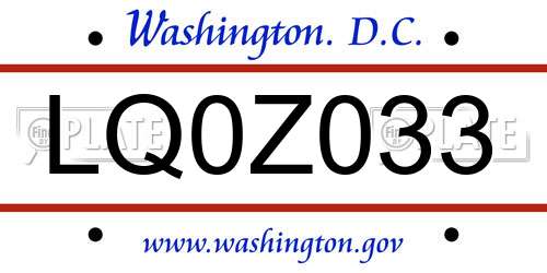 LQ0Z033 District Of Columbia License Plate