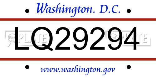 LQ29294 District Of Columbia License Plate