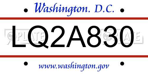 LQ2A830 District Of Columbia License Plate