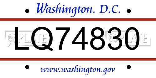 LQ74830 District Of Columbia License Plate