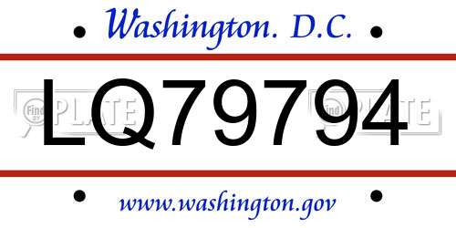 LQ79794 District Of Columbia License Plate