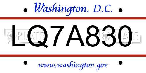 LQ7A830 District Of Columbia License Plate