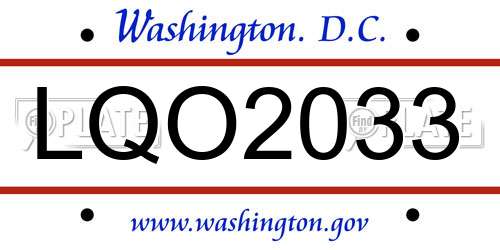 LQO2033 District Of Columbia License Plate