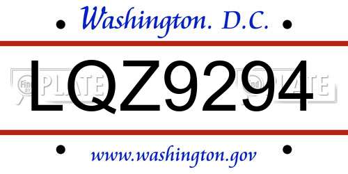 LQZ9294 District Of Columbia License Plate