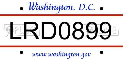 LRD0899 District Of Columbia License Plate