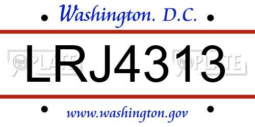 LRJ4313 District Of Columbia License Plate