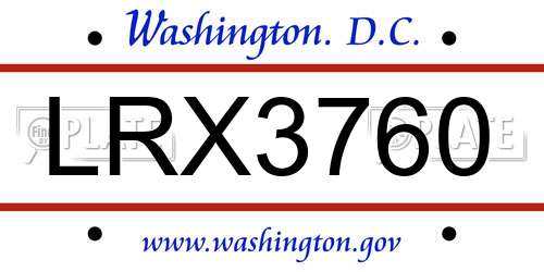 LRX3760 District Of Columbia License Plate
