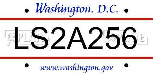 LS2A256 District Of Columbia License Plate