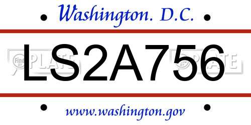 LS2A756 District Of Columbia License Plate