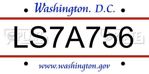 LS7A756 District Of Columbia License Plate