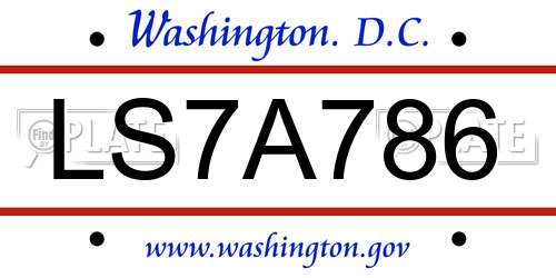 LS7A786 District Of Columbia License Plate