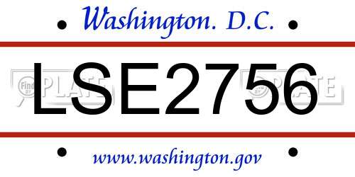 LSE2756 District Of Columbia License Plate