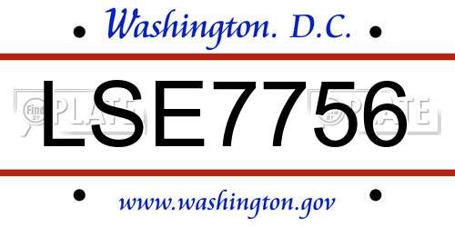 LSE7756 District Of Columbia License Plate
