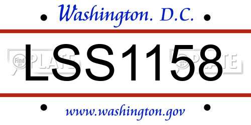 LSS1158 District Of Columbia License Plate