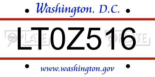 LT0Z516 District Of Columbia License Plate
