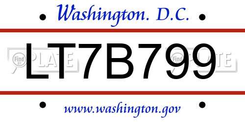 LT7B799 District Of Columbia License Plate