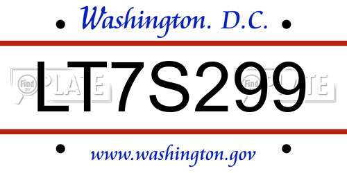 LT7S299 District Of Columbia License Plate