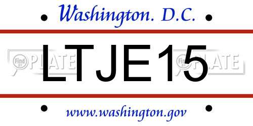 LTJE15 District Of Columbia License Plate