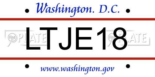 LTJE18 District Of Columbia License Plate