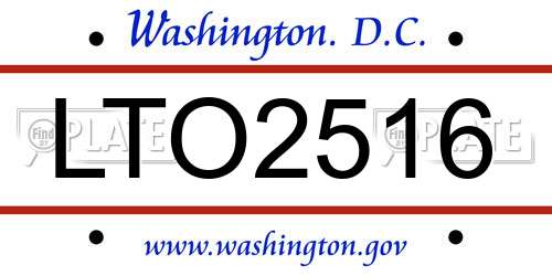 LTO2516 District Of Columbia License Plate