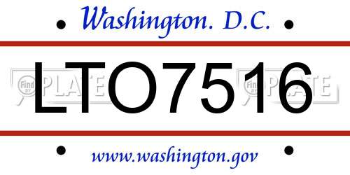 LTO7516 District Of Columbia License Plate