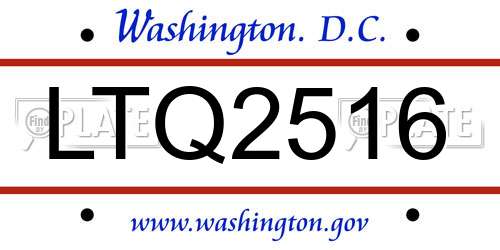 LTQ2516 District Of Columbia License Plate
