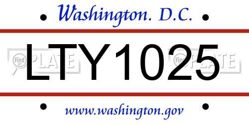 LTY1025 District Of Columbia License Plate
