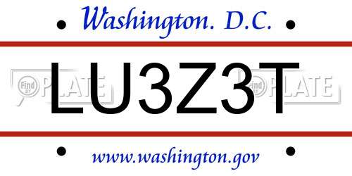 LU3Z3T District Of Columbia License Plate