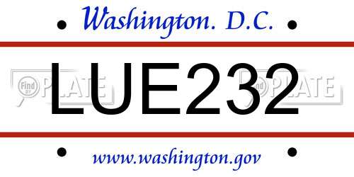 LUE232 District Of Columbia License Plate