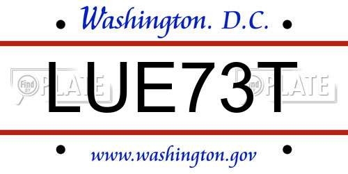 LUE73T District Of Columbia License Plate