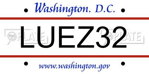 LUEZ32 District Of Columbia License Plate