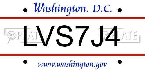 LVS7J4 District Of Columbia License Plate