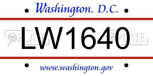 LW1640 District Of Columbia License Plate