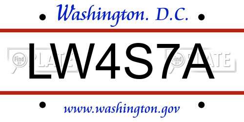 LW4S7A District Of Columbia License Plate