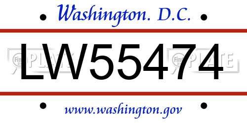 LW55474 District Of Columbia License Plate