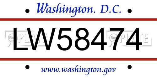 LW58474 District Of Columbia License Plate