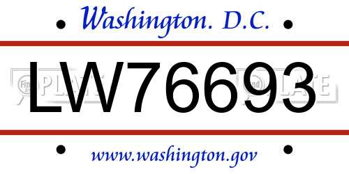 LW76693 District Of Columbia License Plate