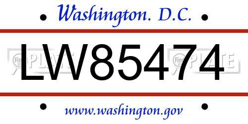 LW85474 District Of Columbia License Plate