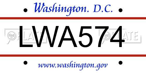 LWA574 District Of Columbia License Plate