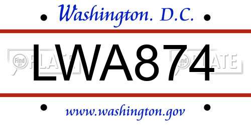 LWA874 District Of Columbia License Plate