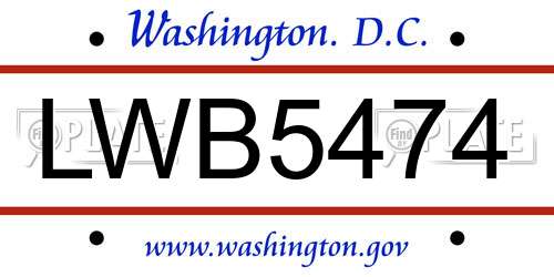 LWB5474 District Of Columbia License Plate