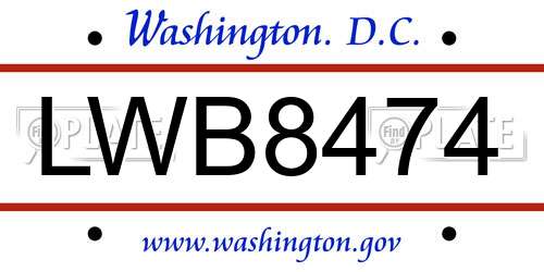 LWB8474 District Of Columbia License Plate