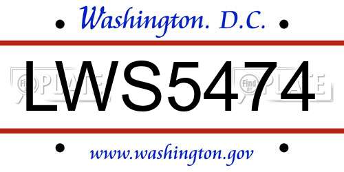 LWS5474 District Of Columbia License Plate