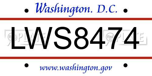 LWS8474 District Of Columbia License Plate