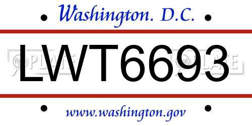 LWT6693 District Of Columbia License Plate