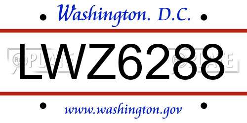 LWZ6288 District Of Columbia License Plate