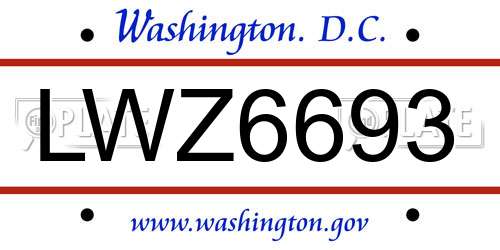 LWZ6693 District Of Columbia License Plate
