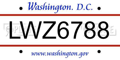 LWZ6788 District Of Columbia License Plate