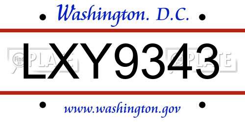 LXY9343 District Of Columbia License Plate